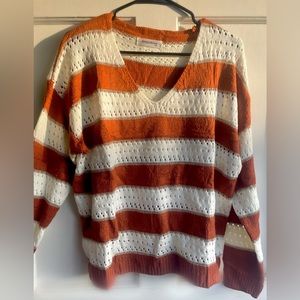 Women’s Orange and White Knit Sweater